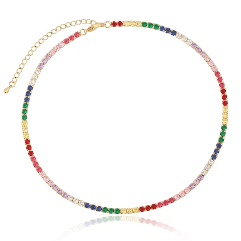 Sexy Short Sparking Rainbow Tennis Chain Chocker Necklace With AAA  CZ Fashion Personality Women Collar Jewellery bijoux femme