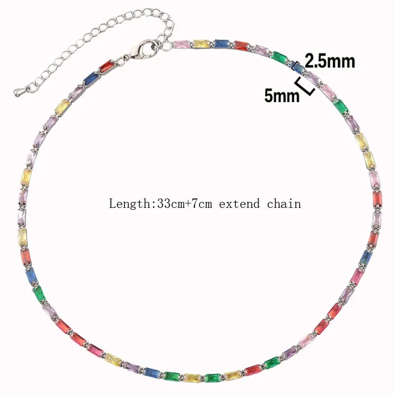 Sexy Short Sparking Rainbow Tennis Chain Chocker Necklace With AAA  CZ Fashion Personality Women Collar Jewellery bijoux femme