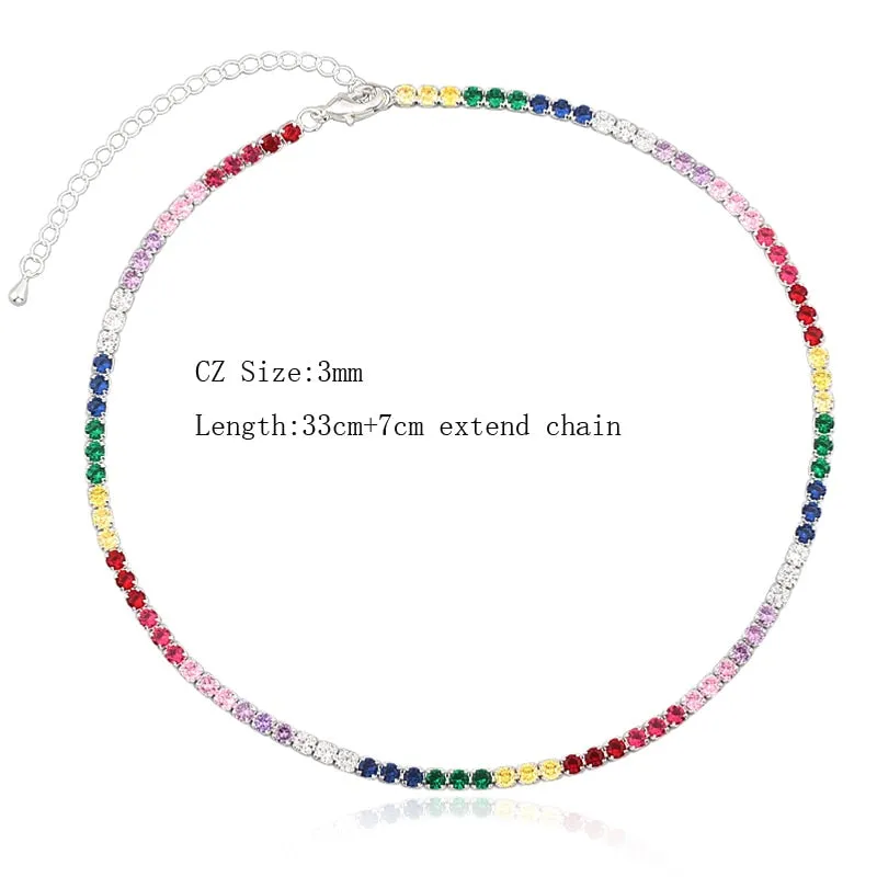 Sexy Short Sparking Rainbow Tennis Chain Chocker Necklace With AAA  CZ Fashion Personality Women Collar Jewellery bijoux femme