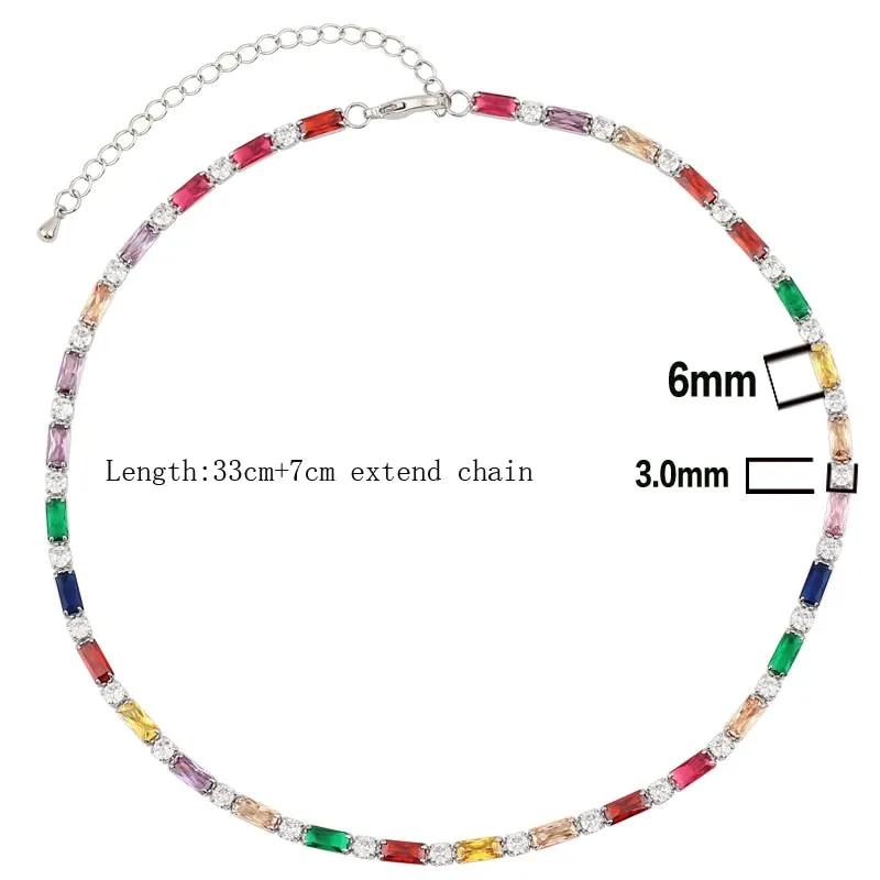 Sexy Short Sparking Rainbow Tennis Chain Chocker Necklace With AAA  CZ Fashion Personality Women Collar Jewellery bijoux femme