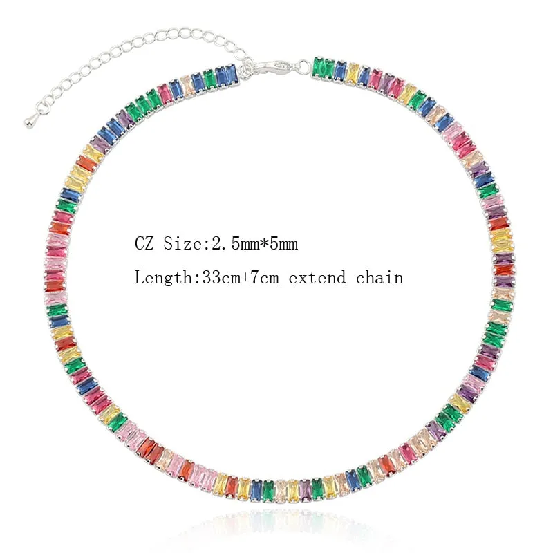 Sexy Short Sparking Rainbow Tennis Chain Chocker Necklace With AAA  CZ Fashion Personality Women Collar Jewellery bijoux femme