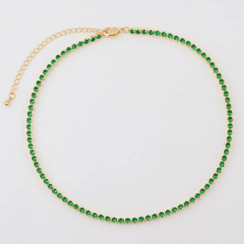 Sexy Short Sparking Rainbow Tennis Chain Chocker Necklace With AAA  CZ Fashion Personality Women Collar Jewellery bijoux femme