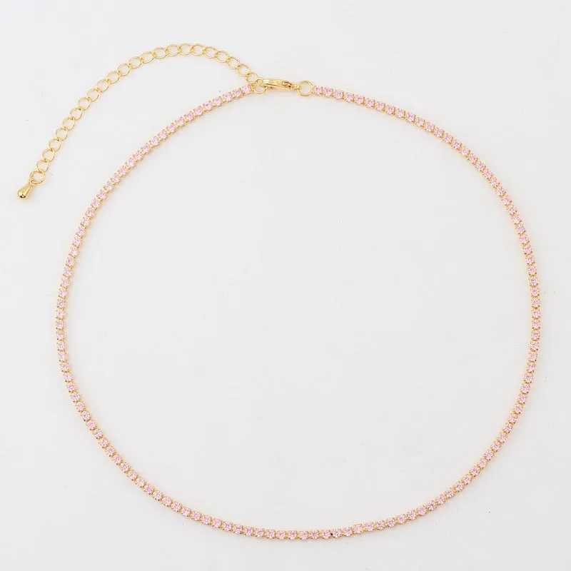 Sexy Short Sparking Rainbow Tennis Chain Chocker Necklace With AAA  CZ Fashion Personality Women Collar Jewellery bijoux femme
