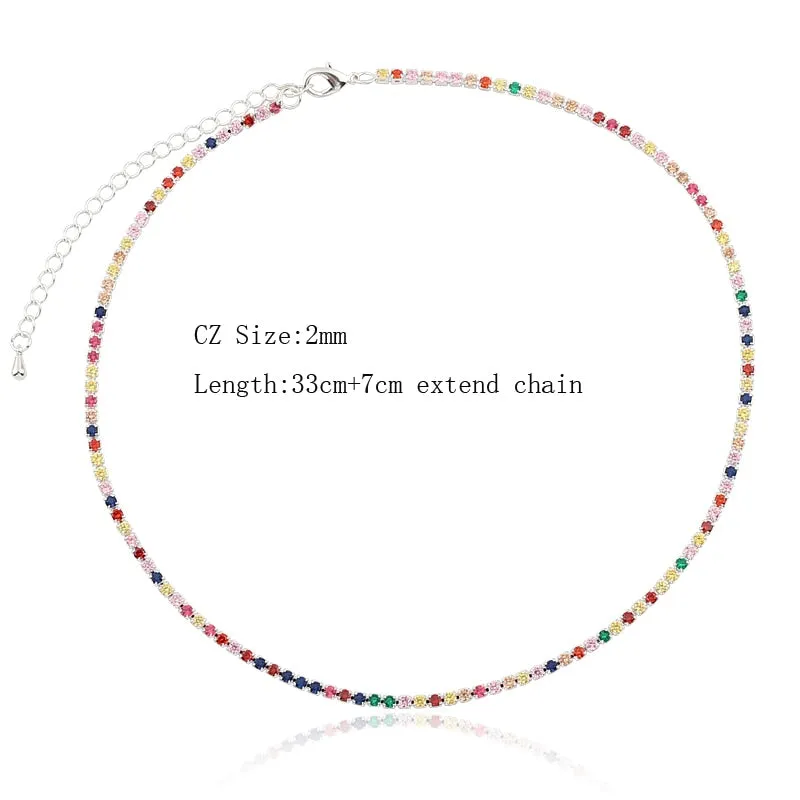 Sexy Short Sparking Rainbow Tennis Chain Chocker Necklace With AAA  CZ Fashion Personality Women Collar Jewellery bijoux femme