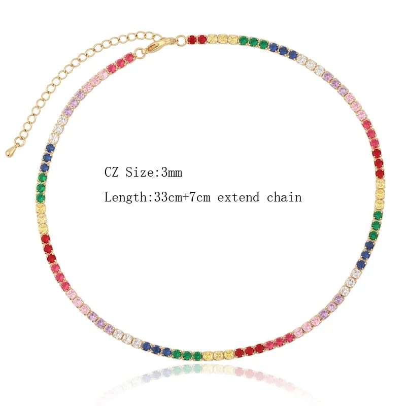 Sexy Short Sparking Rainbow Tennis Chain Chocker Necklace With AAA  CZ Fashion Personality Women Collar Jewellery bijoux femme