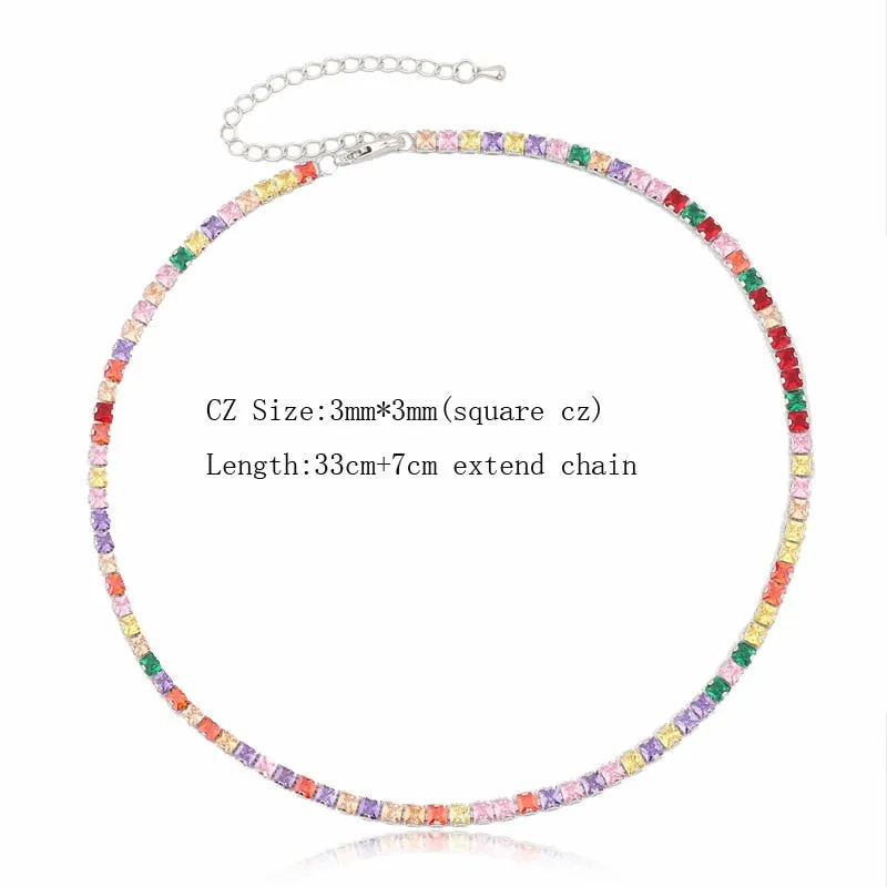 Sexy Short Sparking Rainbow Tennis Chain Chocker Necklace With AAA  CZ Fashion Personality Women Collar Jewellery bijoux femme