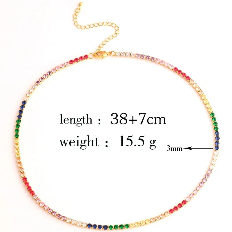 Sexy Short Sparking Rainbow Tennis Chain Chocker Necklace With AAA  CZ Fashion Personality Women Collar Jewellery bijoux femme