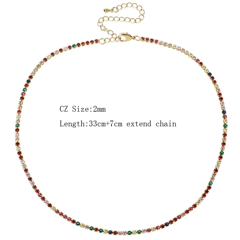 Sexy Short Sparking Rainbow Tennis Chain Chocker Necklace With AAA  CZ Fashion Personality Women Collar Jewellery bijoux femme