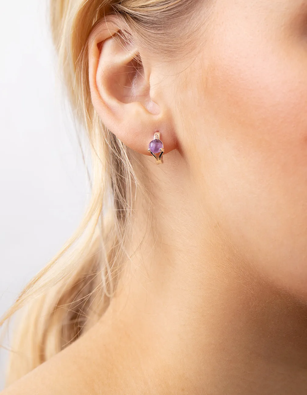 Silver Amethyst Center Stone Huggie Earrings