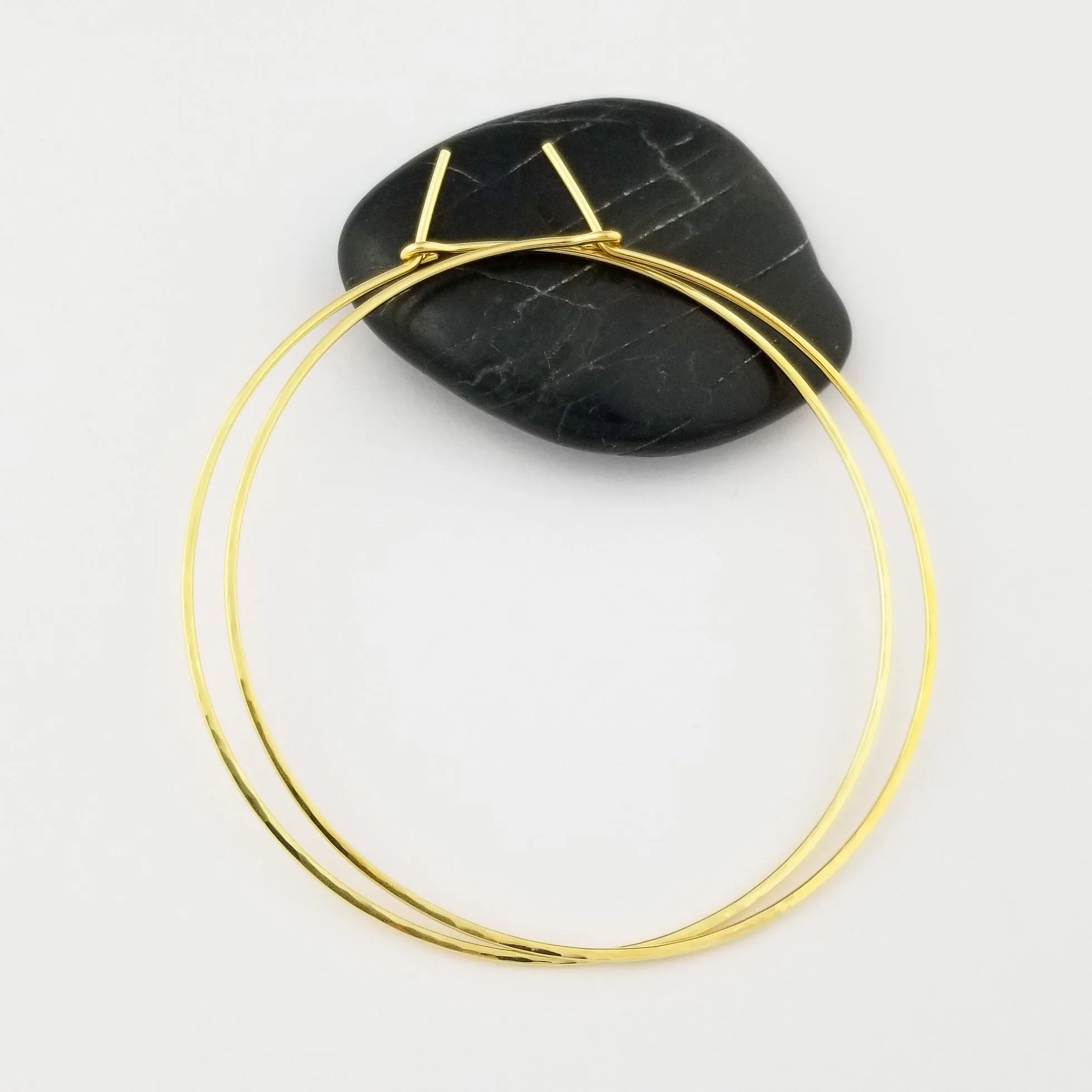 Thin Hammered Solid Gold Hoop Earrings