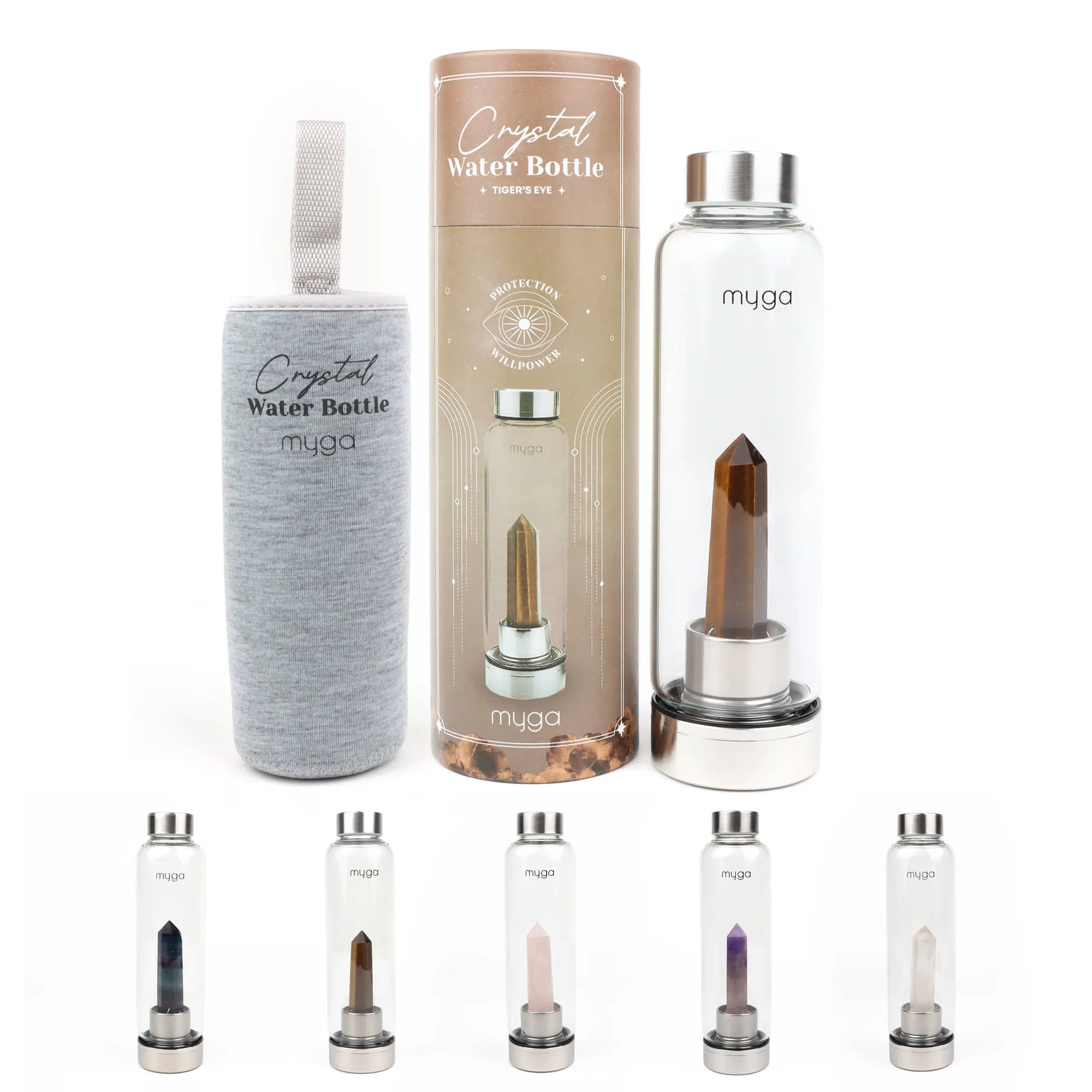 Tigers Eye Crystal Glass Water Bottle