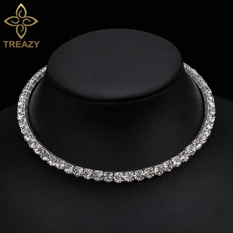 TREAZY Bridal Fashion Crystal Rhinestone Choker Necklace Women Wedding Accessories Tennis Chain Chokers Jewelry Collier Femme
