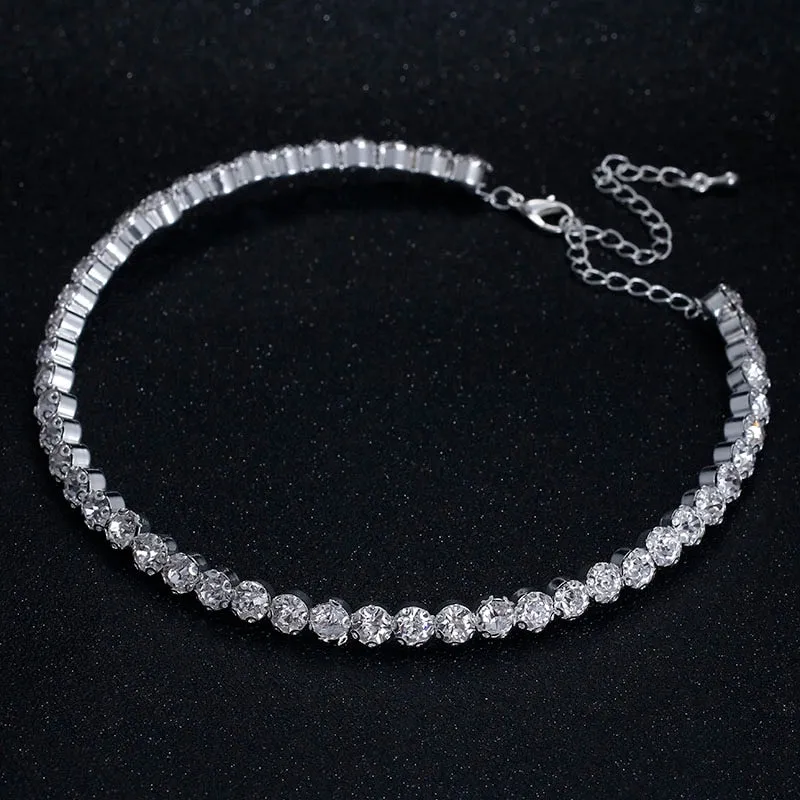 TREAZY Bridal Fashion Crystal Rhinestone Choker Necklace Women Wedding Accessories Tennis Chain Chokers Jewelry Collier Femme