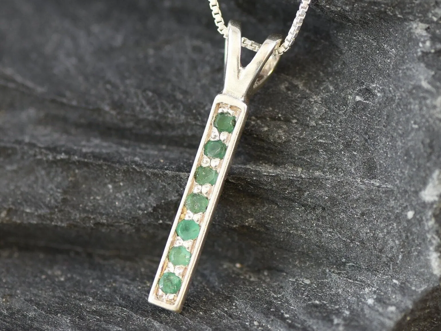 Vertical Emerald Pendant - Natural Emerald Necklace - Green Drop Pendant