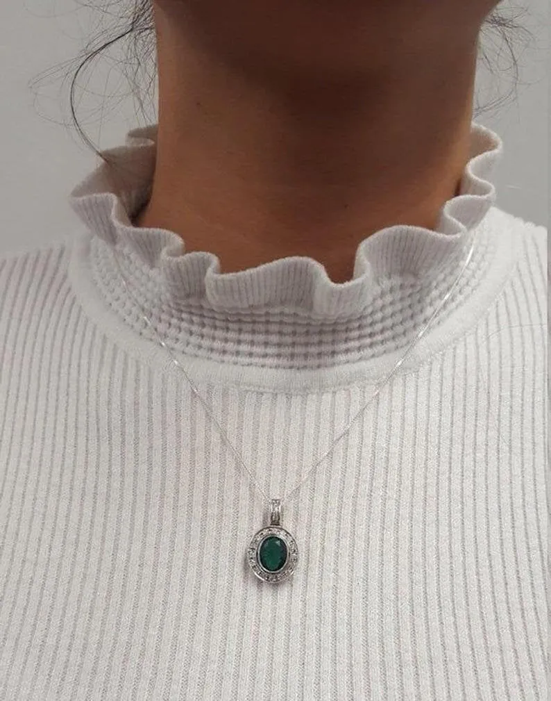Victorian Emerald Pendant - Genuine Emerald Necklace - Green May Birthstone Pendant