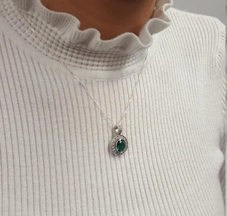 Victorian Emerald Pendant - Genuine Emerald Necklace - Green May Birthstone Pendant