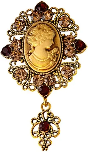 Vintage Victorian Lady Beauty Maiden Cameo Brooch Pin For Women Fashion Elegant Teardrop Pendant Crystal Brooches For Hat Scarf Collar Lapel Corsage Royal Luxury Jewelry Gifts For Anniversary Birthday
