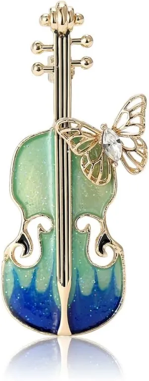 Violin Brooch Pins for Women, Violin Musical Instrument Brooch Pin, Cute Butterfly Violin Brooch Lapel Pin, Bohemian Violin Brooches Pins for Women Hat Bag Suit Dress Accessories