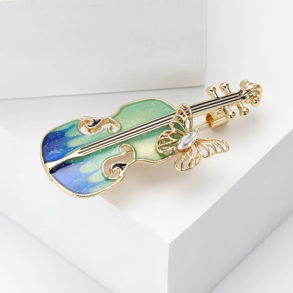 Violin Brooch Pins for Women, Violin Musical Instrument Brooch Pin, Cute Butterfly Violin Brooch Lapel Pin, Bohemian Violin Brooches Pins for Women Hat Bag Suit Dress Accessories
