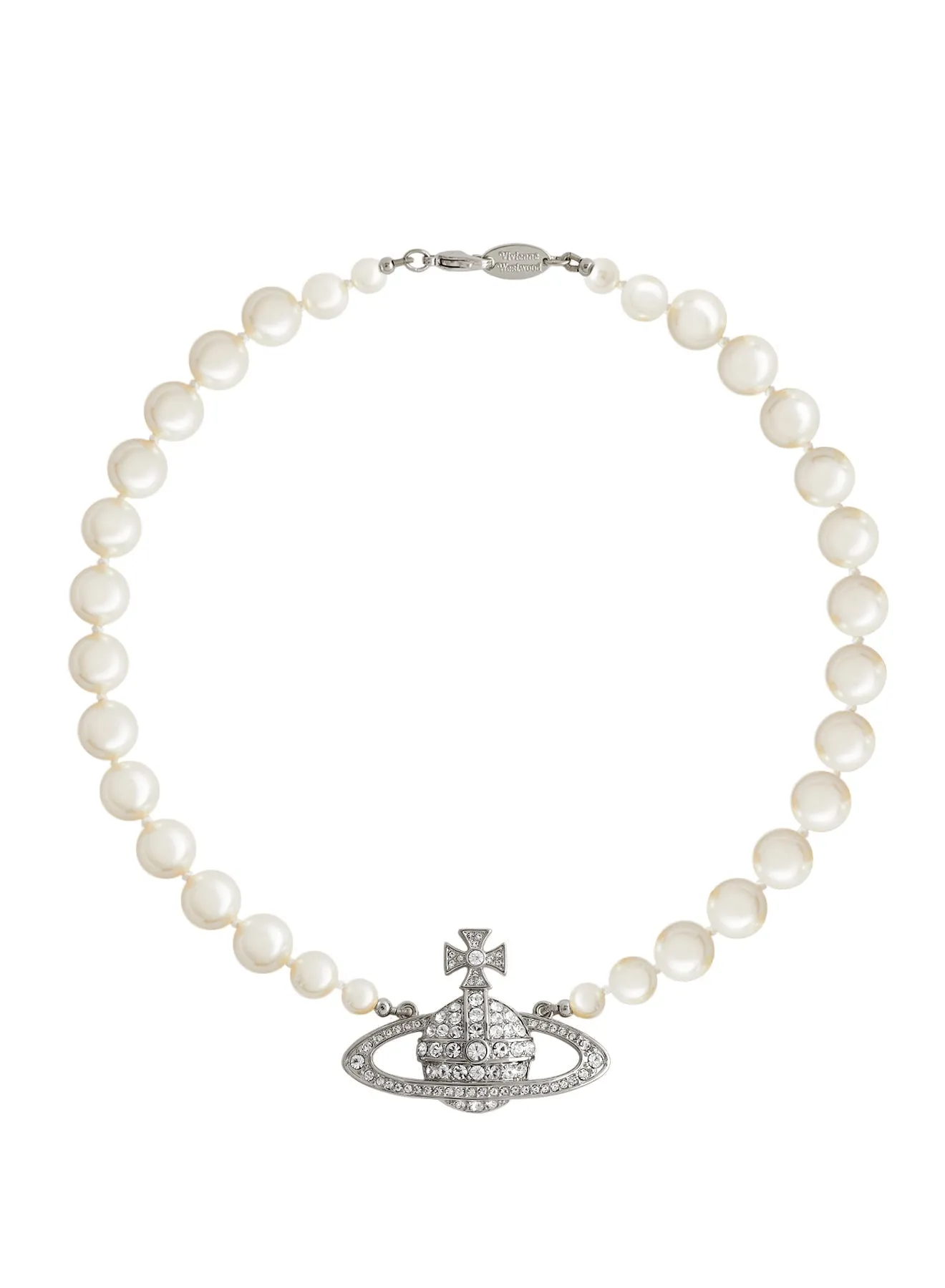 Vivienne Westwood Platinum Plated Cream Pearl Bas Relief Choker