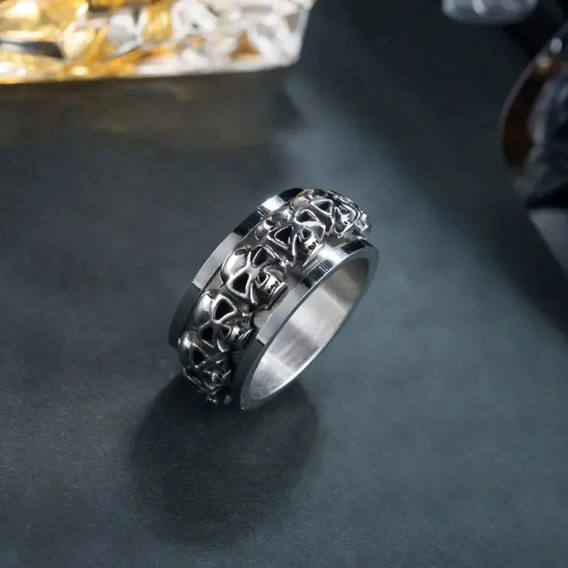 Wannee Hot Selling Rotatable Skull Couple Rings Vintage Stainless Steel Simple Fashion Ring For High Quality Jewelry