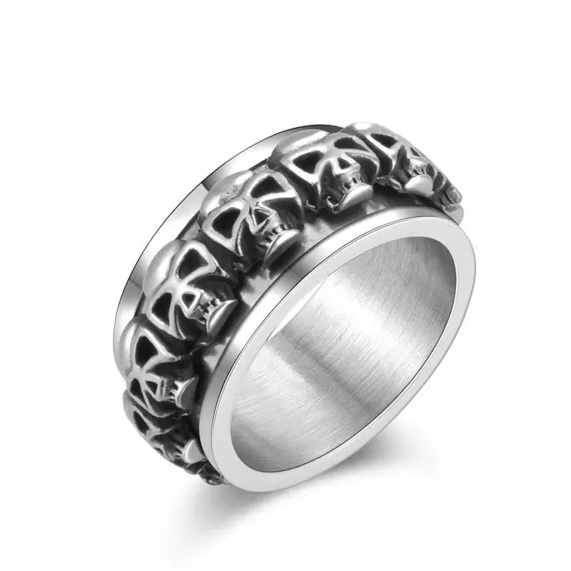 Wannee Hot Selling Rotatable Skull Couple Rings Vintage Stainless Steel Simple Fashion Ring For High Quality Jewelry
