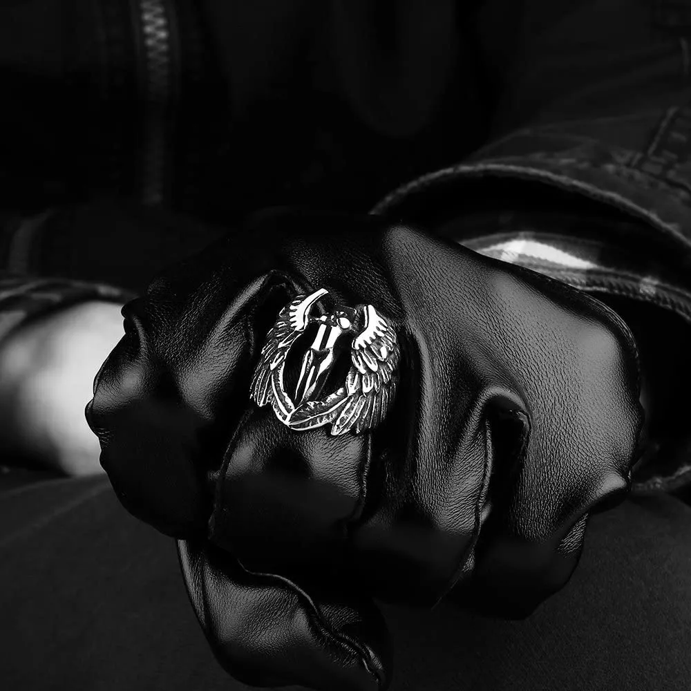 Yellow Chimes Rings for Men Fashion and Trendy Silver Oxidised Stainless Steel Metal Bikers Rings for Men and Boys